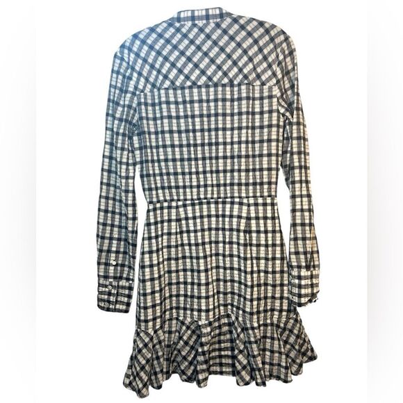 VERONICA BEARD ladies BLUE WHITE SHERRY shirt DRESS small gingham plaid ruffle - Picture 7 of 16